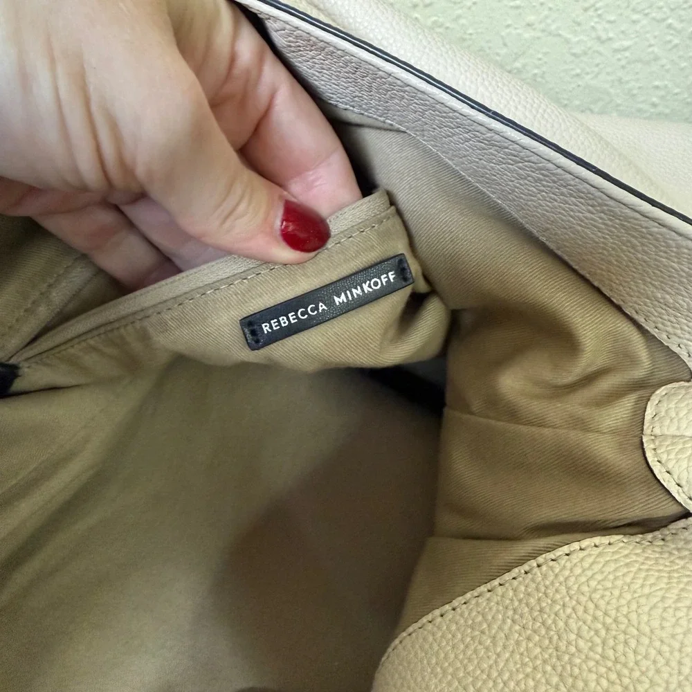 Rebecca Minkoff Chain Hobo Bag Cream Leather Handle Side Zippers‎ Quiet Luxury